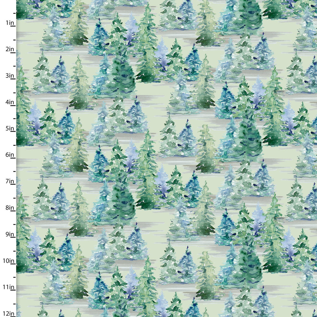 3 Wishes - Forest Friends Blue - Trees - 1/2 YARD CUT