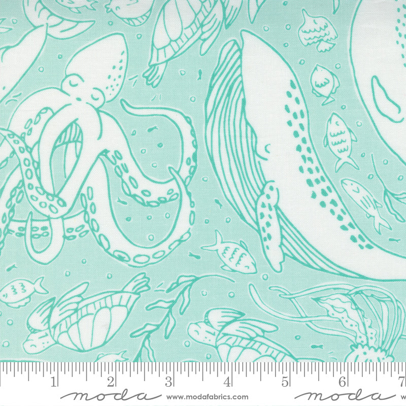 Moda Fabrics - The Sea and Me - Ocean Friends Seafoam - 1/2 YARD CUT