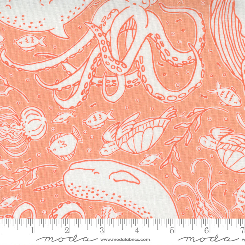 Moda Fabrics - The Sea and Me - Ocean Friends Coral - 1/2 YARD CUT