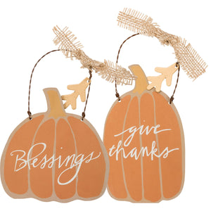 Orange Give Thanks & Blessed Pumpkin Hanging Decor