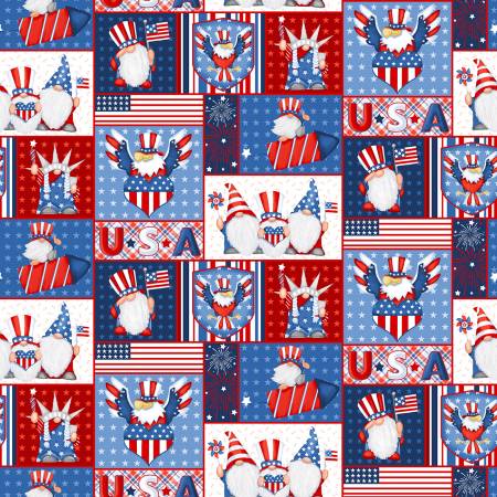 Henry Glass & Co - Gnome of the Brave - Patriotic Gnome Patchwork - 1/2 YARD CUT