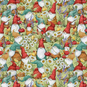 Wilmington Prints - Green Packed Gnomes - 1/2 YARD CUT