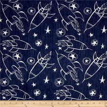 Load image into Gallery viewer, End of Bolt - Jeans and Things - Spaceships - BY THE 1/2 YARD - Dreaming of the Sea Fabrics
