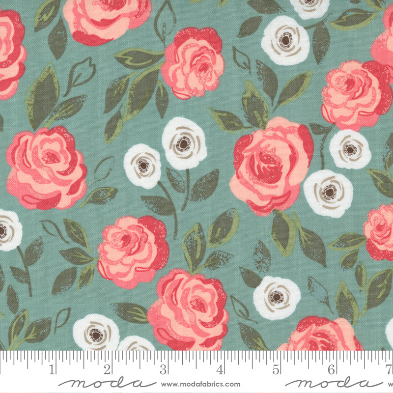 Moda Fabrics - Love Note - Dusty Sky Roses - 1/2 YARD CUT