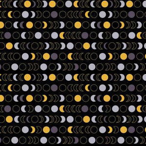 Windham Fabrics - Orbit - Black Moon Phases w/Metallic - 1/2 YARD CUT