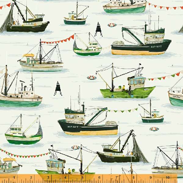 Windham Fabrics - Land & Sea - Fishing Boats - 1/2 YARD CUT