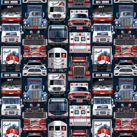 Studio E - Patriotic Essential Vehicles - 1/2 YARD CUT