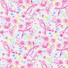 Load image into Gallery viewer, breast cancer awareness floral pink ribbon fabric
