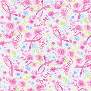 breast cancer awareness floral pink ribbon fabric