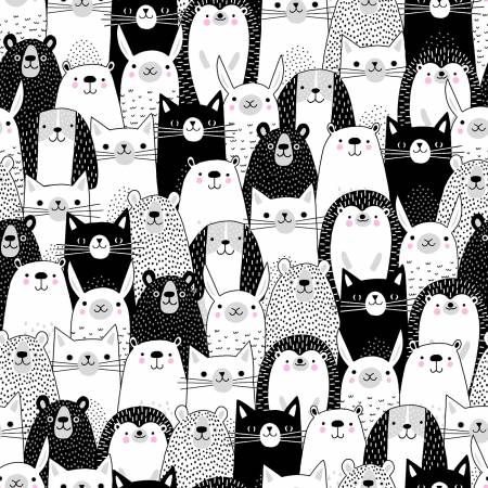 Studio E - Black & White with a Touch of Bright - Stadium Animals - 1/2 YARD CUT