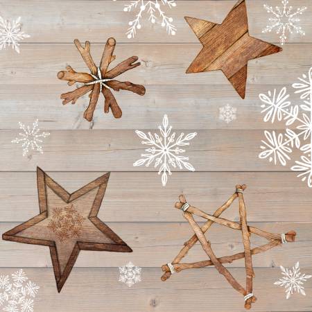Studio E - Warm Winter Wishes - Wood Snowflakes & Stars - 1/2 YARD CUT