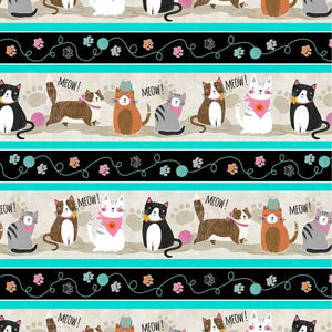 Wilmington - Purrfect Partners - Repeating Stripe - 1/2 YARD CUT