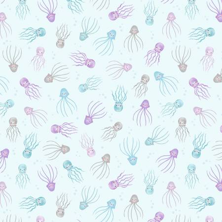 Wilmington Prints - Underwater Whimsy - Blue Jellyfish Toss - 1/2 YARD CUT