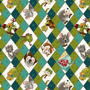 Henry Glass & Co - Rescued and Loved - Teal Argyle - 1/2 YARD CUT