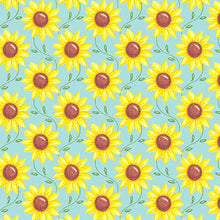 Load image into Gallery viewer, Kanvas - Rise &#39;n Shine - Scrolling Sunflowers Sky Blue - 1/2 YARD CUT
