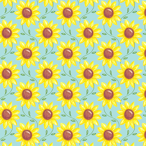 Kanvas - Rise 'n Shine - Scrolling Sunflowers Sky Blue - 1/2 YARD CUT