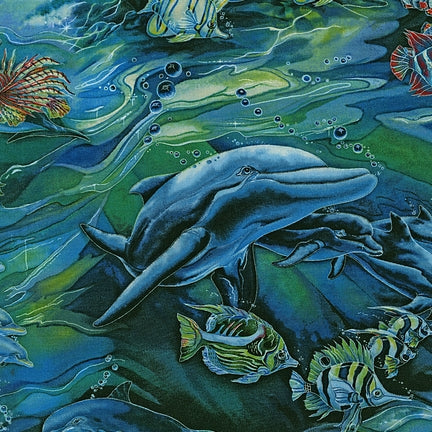 Deep Blue Sea Fabric by the Yard. Watercolor Whales, Dolphins, Beach,  Ocean. Quilting Cotton, Sateen, Minky, Fleece, Home Decor Fabric 