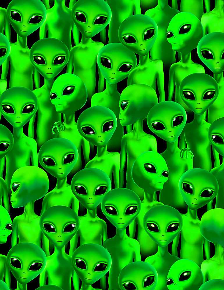 Timeless Treasures - Packed Green Aliens - 1/2 YARD CUT