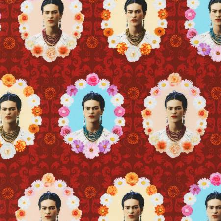 Robert Kaufman - Frida Kahlo - Red Floral Frame - 1/2 YARD CUT