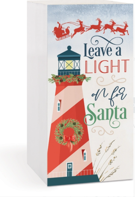 Leave a Light on For Santa Lighthouse Wood Block