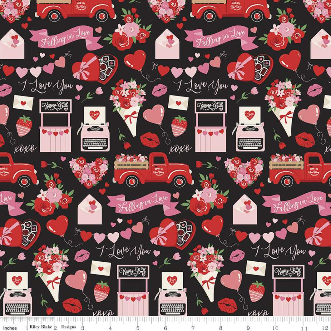 Riley Blake - Falling in Love - Main Black - 1/2 YARD CUT