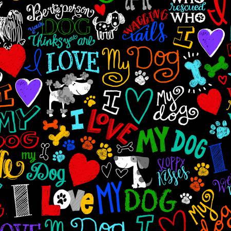 Timeless Treasures - I Love My Dog - Black - 1/2 YARD CUT