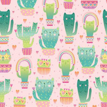Load image into Gallery viewer, Timeless Treasures - Pink Quirky Cat Cacti - 1/2 YARD CUT
