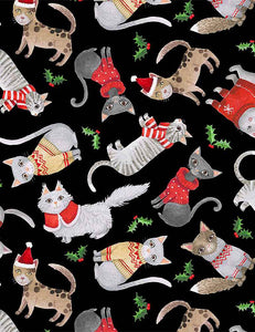 Timeless Treasures - Cats in Christmas Sweaters - 1/2 YARD CUT