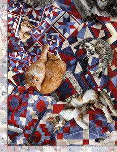 Timeless Treasures - Cats on Patriotic Quilt - 1/2 YARD CUT
