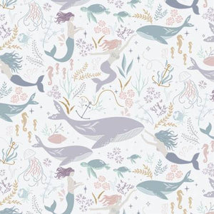 Lewis & Irene - Sounds of the Sea - Sirens Spell Sea Mist Blue - 1/2 YARD CUT