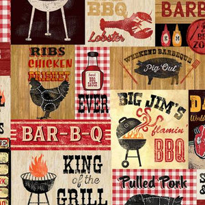 Timeless Treasures - King of the Grill BBQ Sign Patch - 1/2 YARD CUT