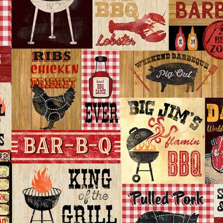 Timeless Treasures - King of the Grill BBQ Sign Patch - 1/2 YARD CUT