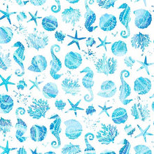 Load image into Gallery viewer, P&amp;B Textiles - Coastal Living - Light Blue Seahorse &amp; Shells - 1/2 YARD CUT
