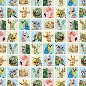 Michael Miller - Brush with Nature - Cream Mini Animals Portraits - 1/2 YARD CUT