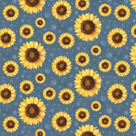 P&B Textiles - Sun Flowers Blue  - 1/2 YARD CUT