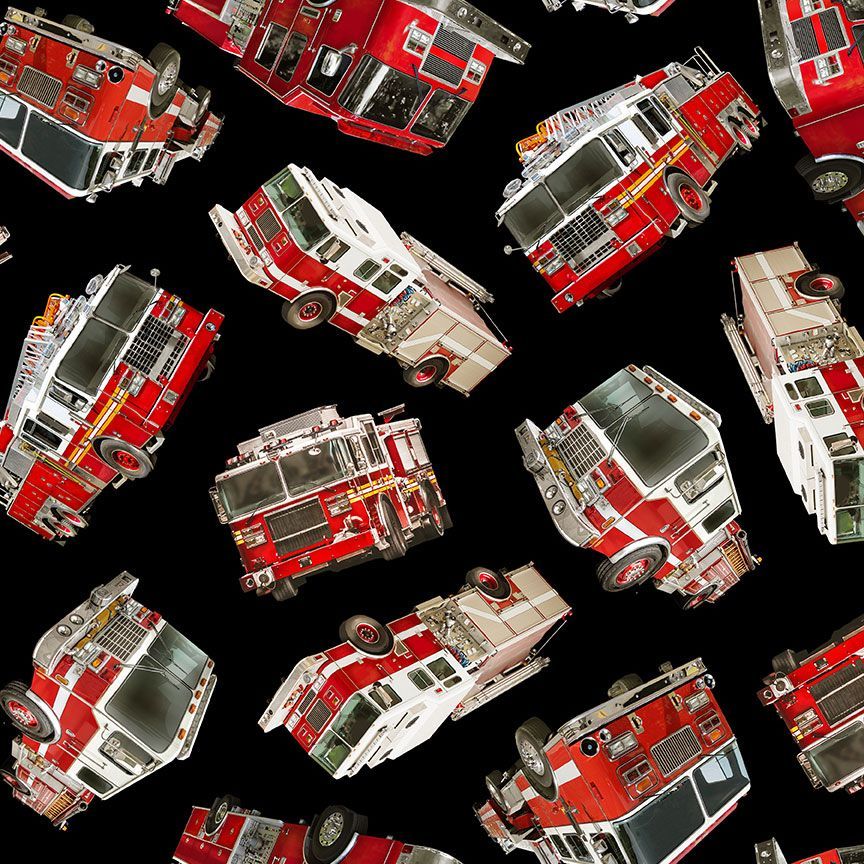 Timeless Treasures - Tossed Fire Engine - 1/2 YARD CUT