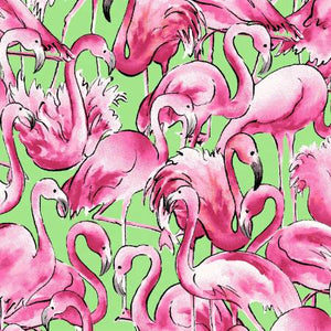 Freckle & Lollie - Surfside Flamingos Green - 1/2 YARD CUT