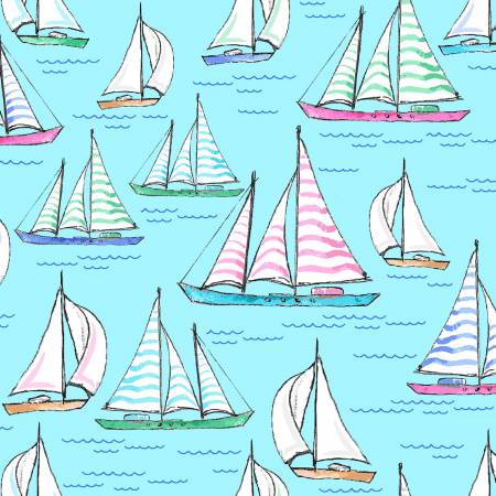 Freckle & Lollie - Surfside Sailboats Blue - 1/2 YARD CUT