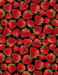 Timeless Treasures - Strawberries - Black - 1/2 YARD CUT