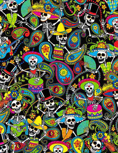 Timeless Treasures - Packed Day of the Dead Skeletons - 1/2 YARD CUT