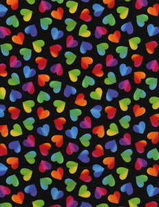 Timeless Treasures - Ombre Rainbow Hearts - Large - 1/2 YARD CUT
