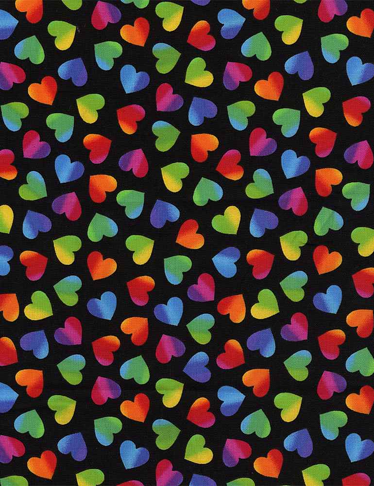 Timeless Treasures - Ombre Rainbow Hearts - Large - 1/2 YARD CUT