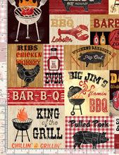 Load image into Gallery viewer, Timeless Treasures - King of the Grill BBQ Sign Patch - 1/2 YARD CUT
