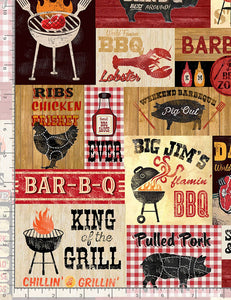 Timeless Treasures - King of the Grill BBQ Sign Patch - 1/2 YARD CUT