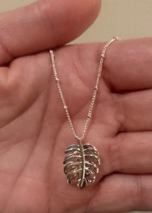 silver monstera leaf pendant necklace