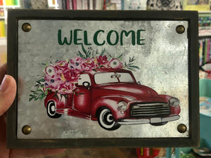Red Truck Welcome Block Sign