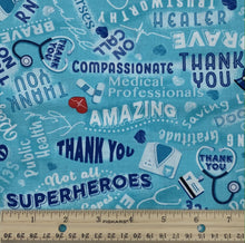 Load image into Gallery viewer, Timeless Treasures - Everyday Heroes - Aqua Medical Heroes - 1/2 YARD CUT - Dreaming of the Sea Fabrics
