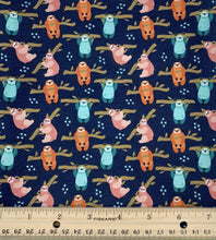Load image into Gallery viewer, Camelot - Born to be Mild - Navy Small Sloths - 1/2 YARD CUT - Dreaming of the Sea Fabrics

