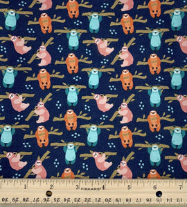 Camelot - Born to be Mild - Navy Small Sloths - 1/2 YARD CUT - Dreaming of the Sea Fabrics