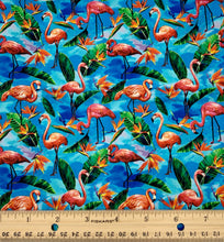 Load image into Gallery viewer, Paintbrush Studio - Fabulous Flamingos - Blue - 1/2 YARD CUT
